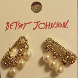 Gold Betsey Johnson Safety Pin Stud Earrings